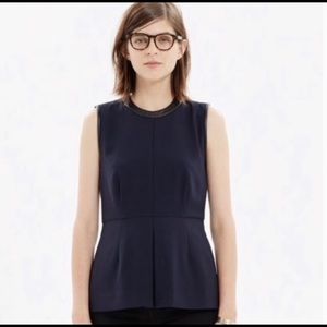 Navy and leather madewell peplum top